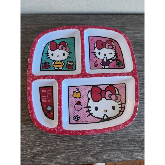 Hello Kitty Childrens Melamie Divided Tray Dish Plate 4 Sections Sanrio 🔥 2022 - Picture 1 of 8